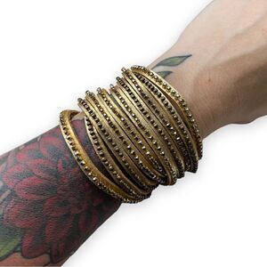 Hato Hasi Gold Leather Rhinestone Wrap Bracelet